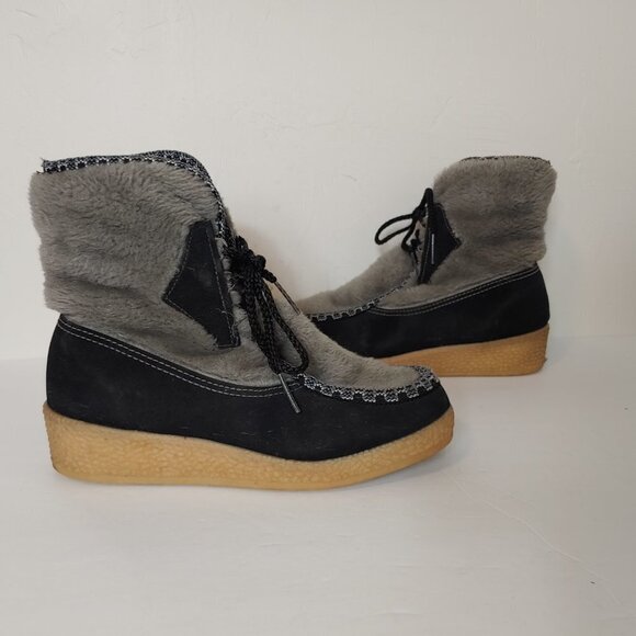 Vintage Snowland Boots Sherpa Fleece Platform Lace Up Boho Scandinavian Size 7 - Picture 2 of 8